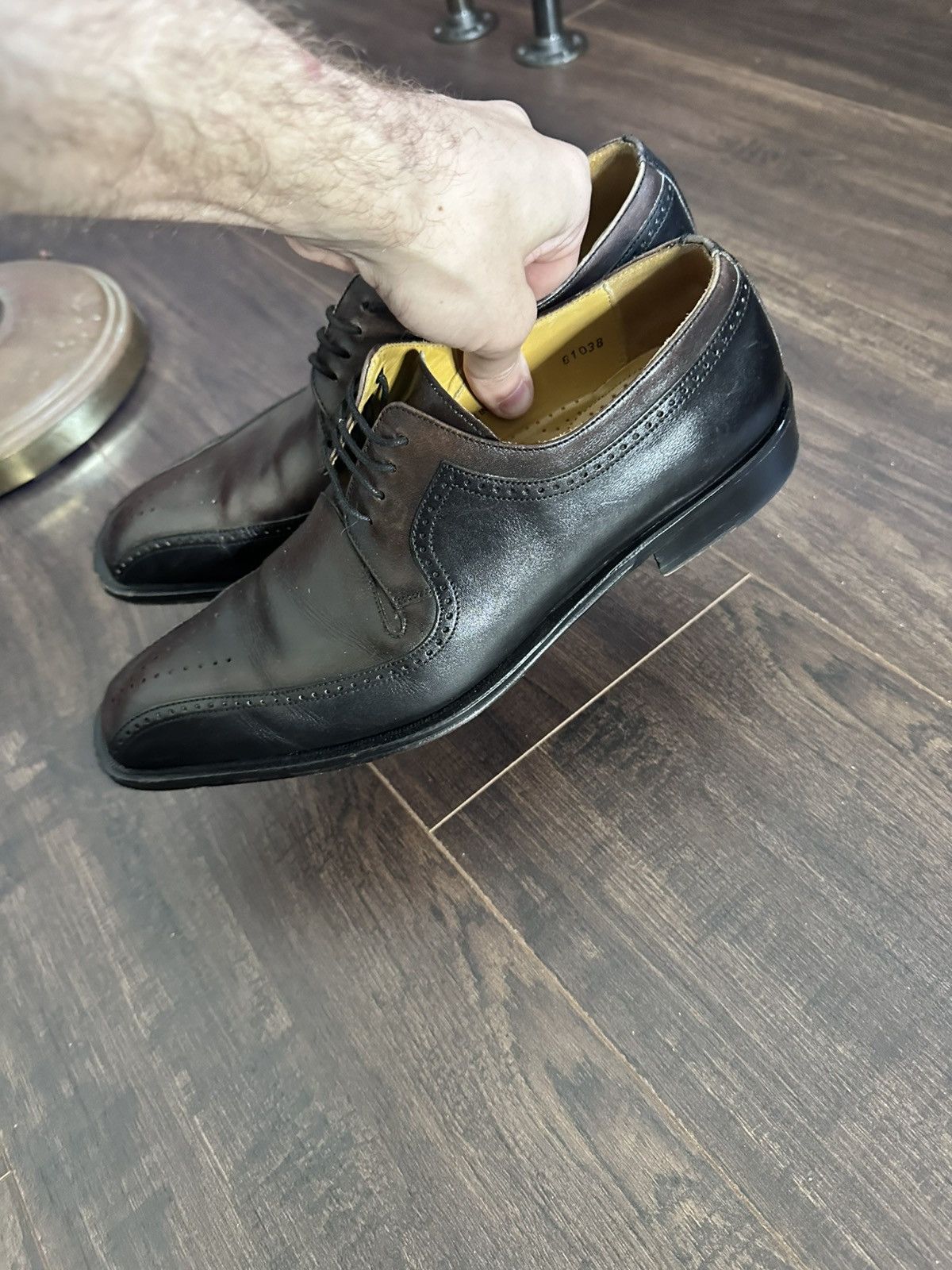 Mezlan Brown/Black Leather Spanish Brogues Derbies Dress Shoes Size US 8.5 / EU 41-42 - 3 Thumbnail