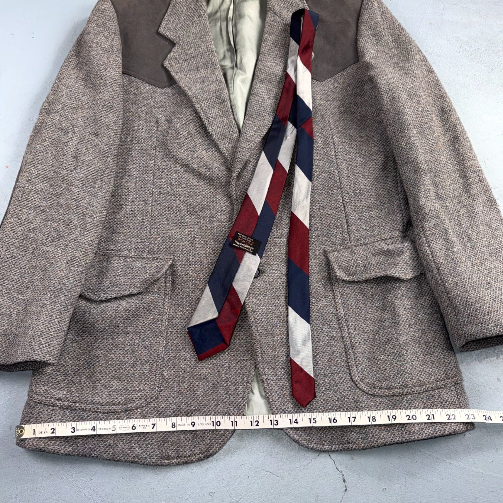 Pendleton VINTAGE Pendleton Western Blazer Mens 42L USA Long Wool Gray Tweed Suede Elbow Two-Button Jacket Size 42R - 5 Thumbnail