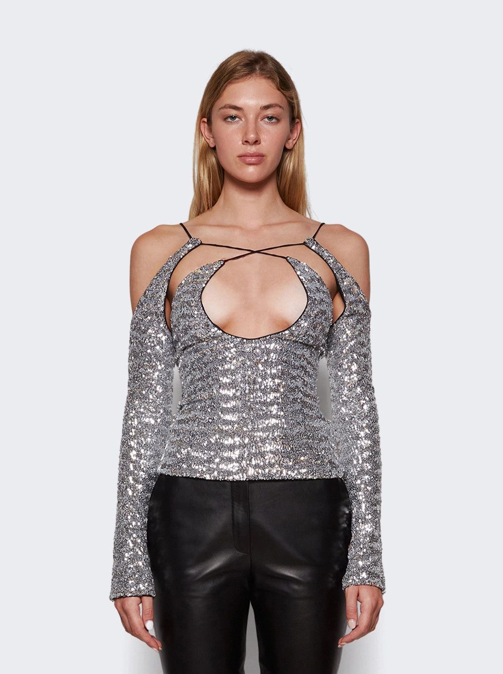 Amiri o1mle0426 Zane Top in Silver Size S / US 4 / IT 40 - 3 Thumbnail