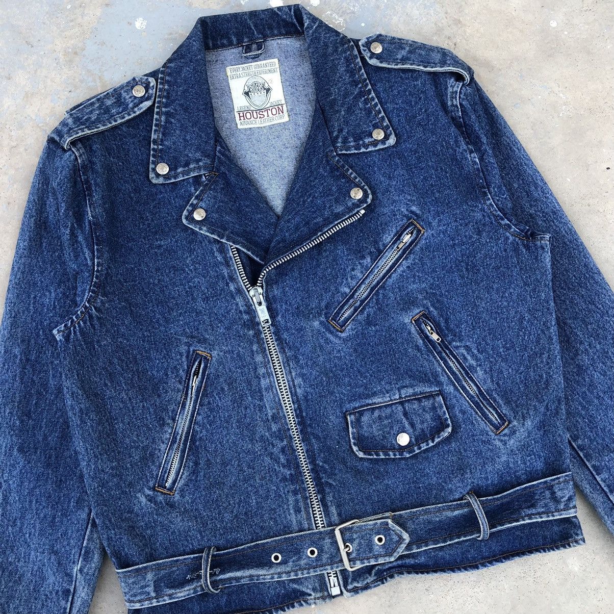 Vintage Vintage Houston Double Collar Riders Motorcycle Denim Jacket Size US M / EU 48-50 / 2 - 2 Thumbnail