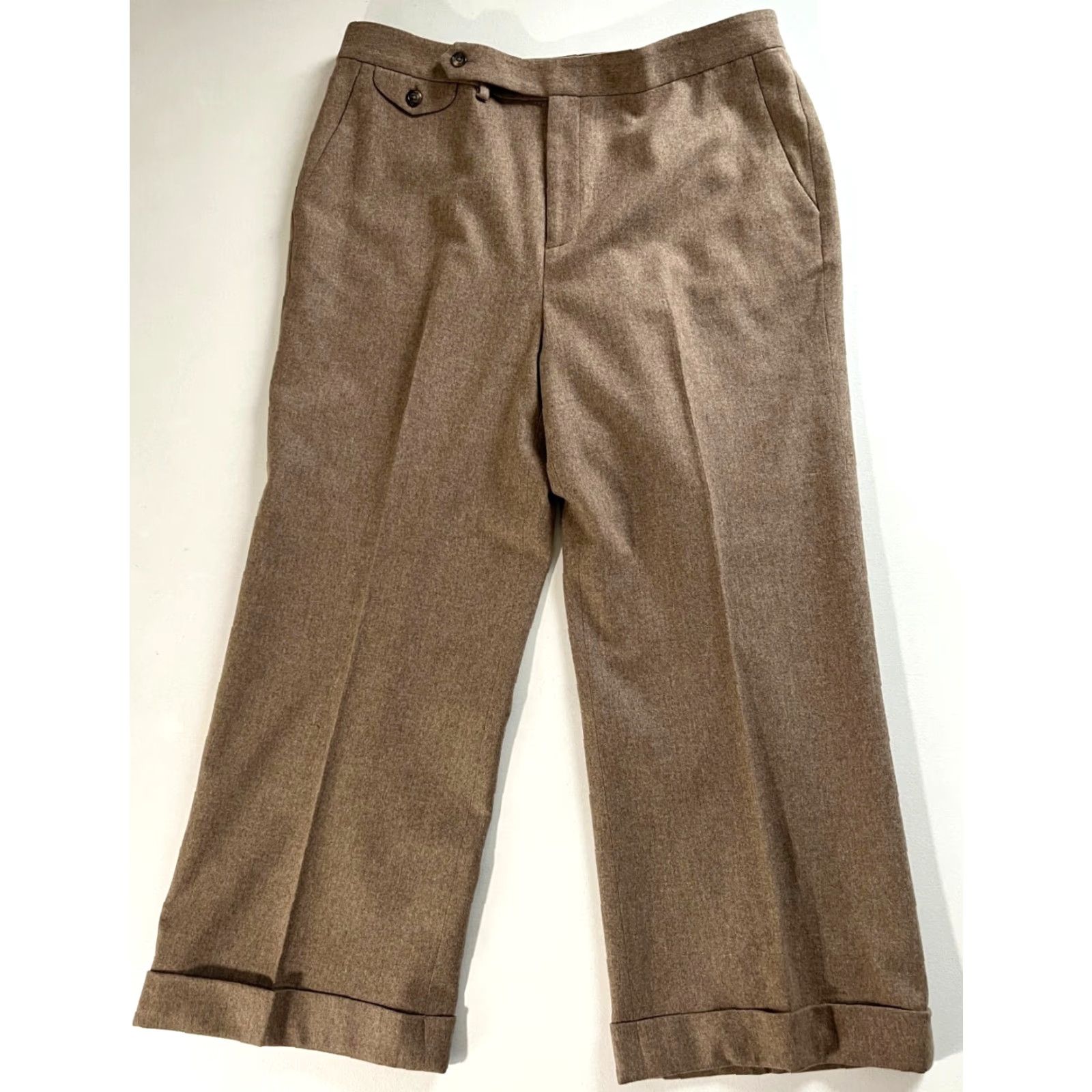Ralph Lauren VINTAGE Women's Lauren Ralph Lauren Wide Leg Wool Pants Dress Pants 14 Beige Wool 26in Inseam Mens no, Womens Size 36" / US 14 / IT 50 - 5 Thumbnail