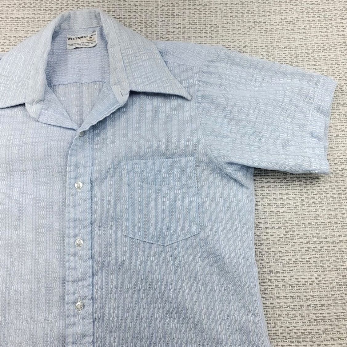 Vintage VINTAGE Westvale Permanent Press Shirt Mens L 15.5 Short Sleeve Light Blue 70s Disco Menswear Shirt 60s 70s Retro Boys Girls? Size US L / EU 52-54 / 3 - 2 Thumbnail