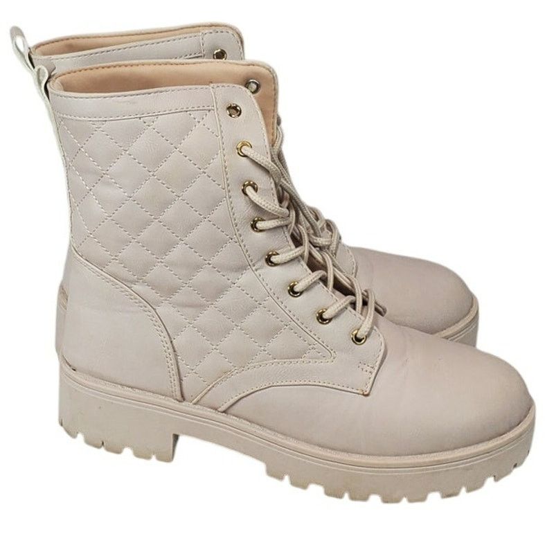 Other Fashion Nova Blush Pink Quilted Combat Boots Chunky Heel 8 Size US 8 / IT 38 - 1 Thumbnail