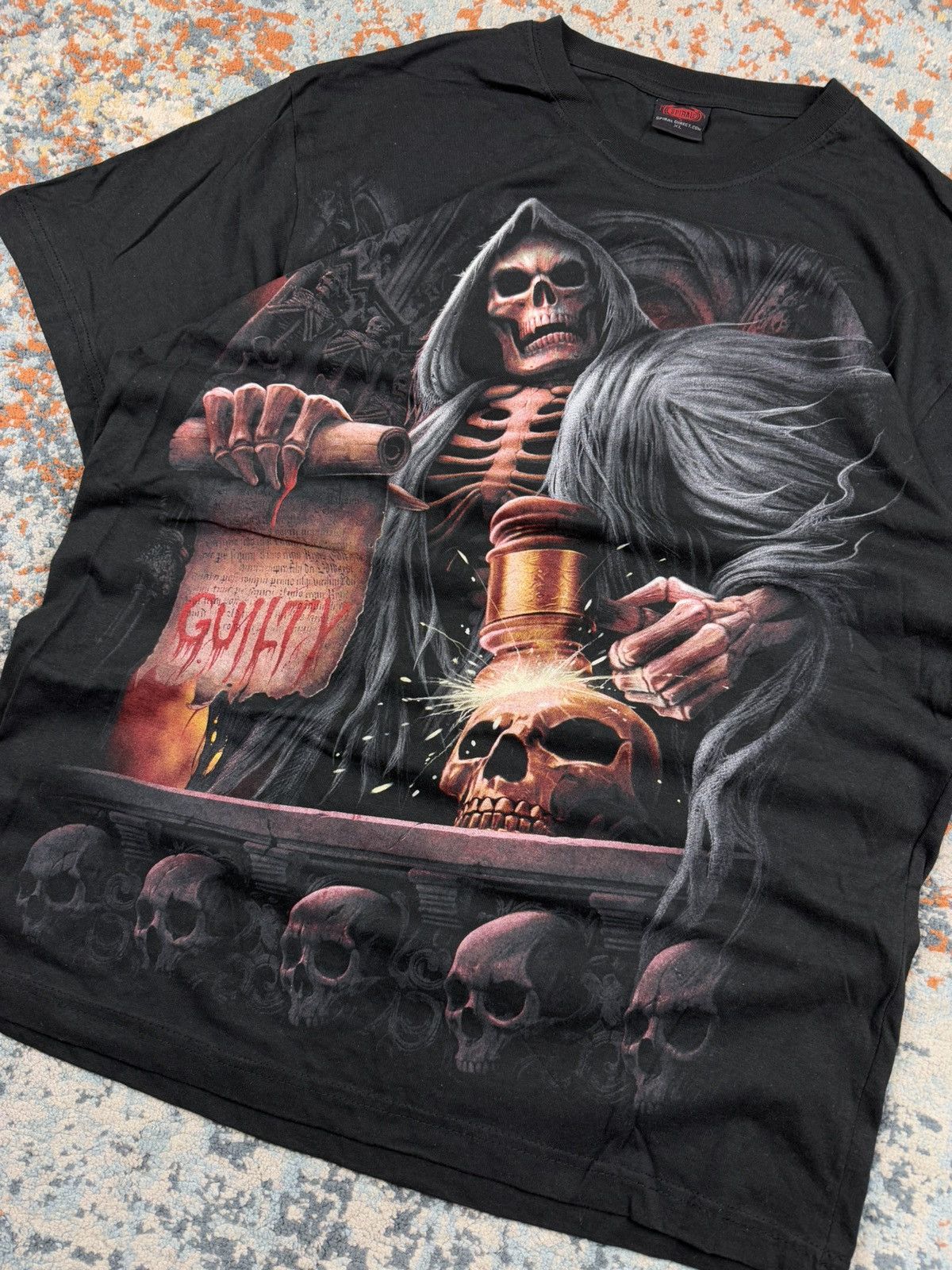 Vintage × West Coast Choppers Vintage 90s Spiral reaper skull skeleton guilty judge tee Size US XL / EU 56 / 4 - 5 Thumbnail