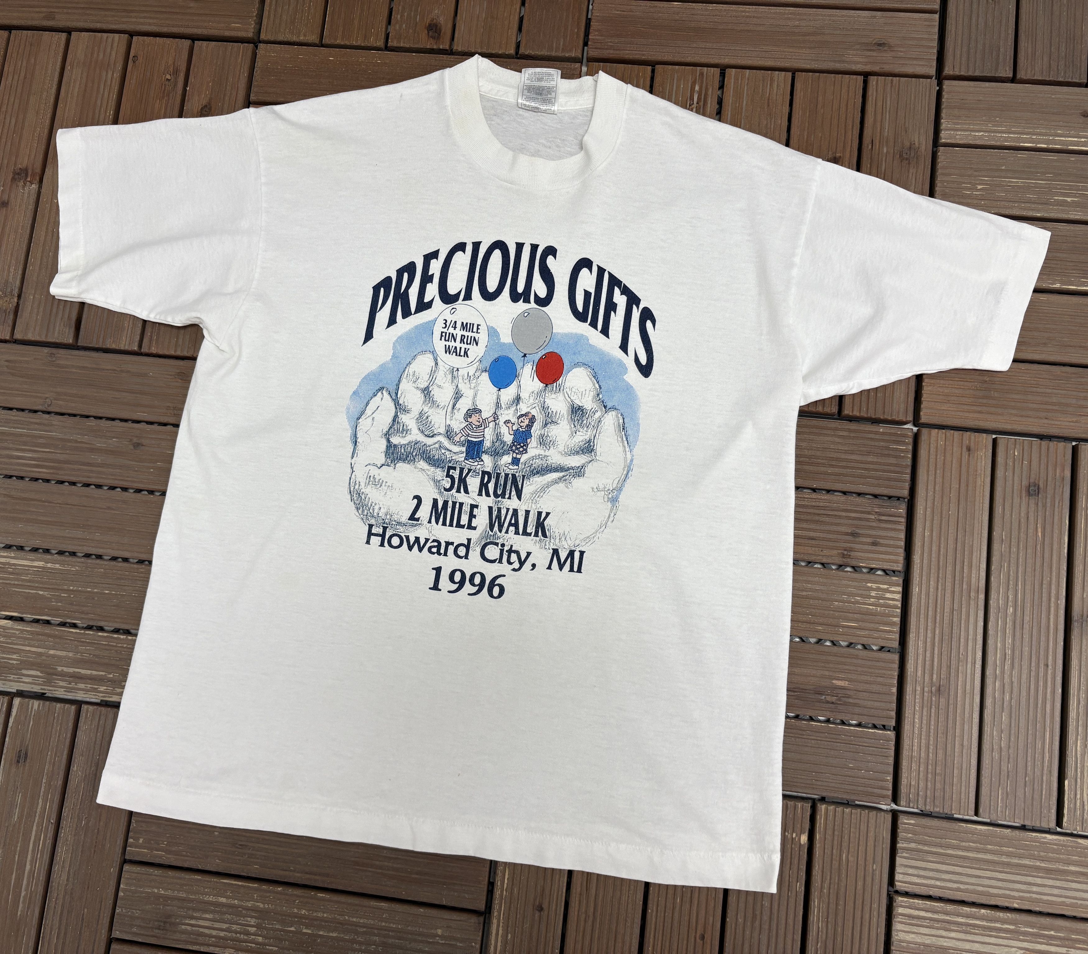 Vintage Precious Gifts Howard City 5K Vintage White T-Shirt Tee Size US L / EU 52-54 / 3 - 3 Thumbnail