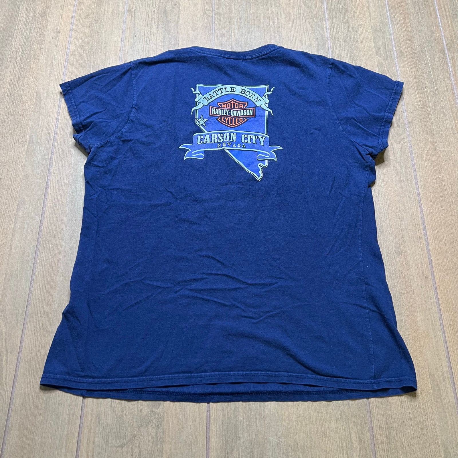 Harley Davidson Harley-Davidson women's Sz L/XL blue v-neck short-sleeve Size US XL / EU 56 / 4 - 6 Thumbnail