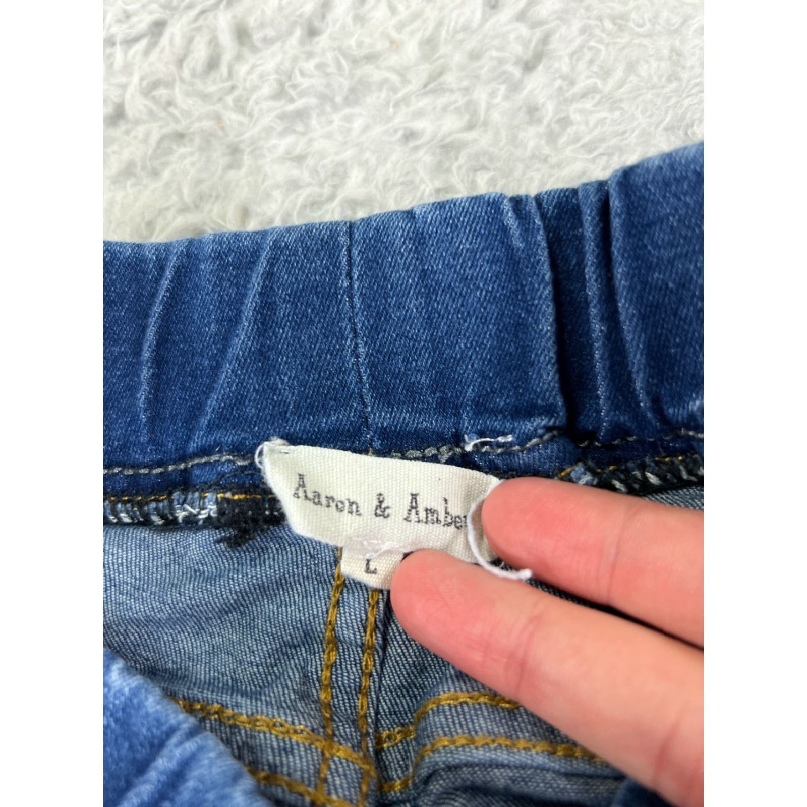 Denime VINTAGE Aaron & Amber Pants Junior Large Blue Denim Jeans Pull On Distressed Flare 24x31 Size 36" / US 14 / IT 50 - 5 Thumbnail