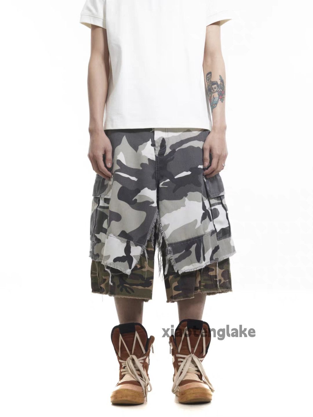 Designer Unisex outdoor utility loose baggy skate camo cargo shorts Size US 34 / EU 50 - 5 Thumbnail