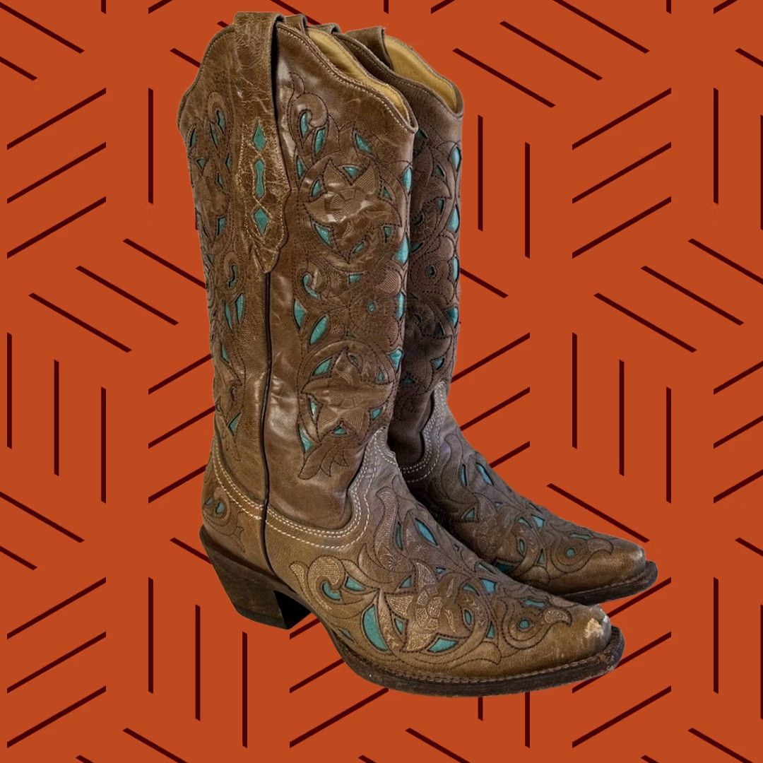 Vintage Corral Boots Cowgirl Snip Toe Leather Brown Turquoise Inlay Women’s 6 M Boots Brown Cowgirl Western Leather Turquoise Inlay 6 M Womens Size US 6 / IT 36 - 1 Thumbnail