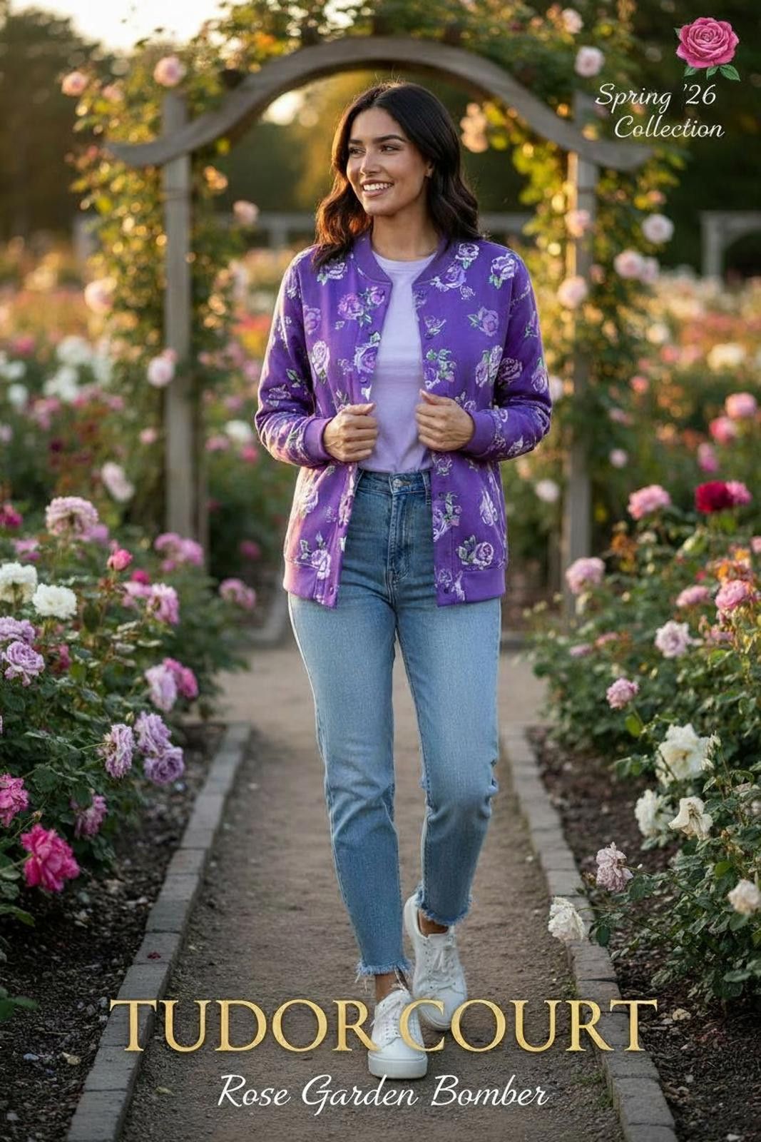 Other Tudor Court Rose Garden Bomber Jacket in Purple Floral Size M / US 6-8 / IT 42-44 - 2 Thumbnail