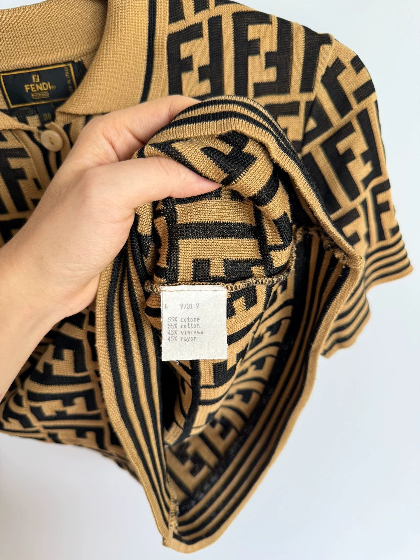 Fendi Fendi Full Print Logo Polo Shirt - Size 38 Size S / US 4 / IT 40 - 6 Thumbnail
