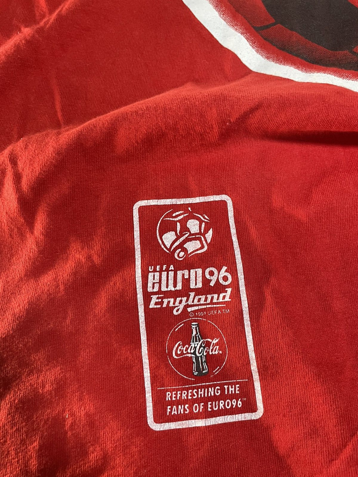 Coca Cola Vtg 90s Coca-Cola Euro 96 Football Single Stitch Tee Size US L / EU 52-54 / 3 - 3 Thumbnail