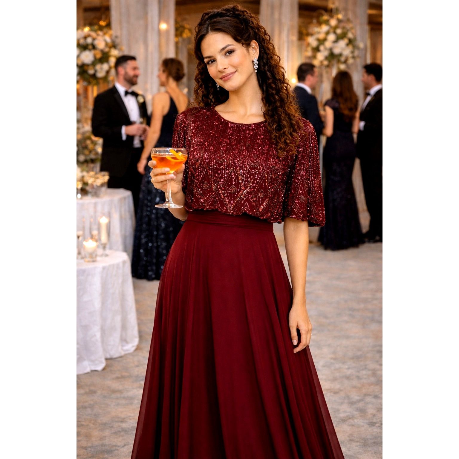 Other Mac Duggal Beaded Overlay A-Line Sequin Gown Aubergine 6 Size M / US 6-8 / IT 42-44 - 1 Thumbnail