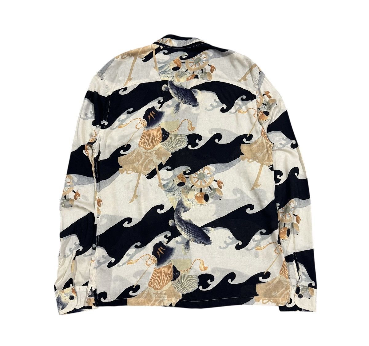 Allsaints All Saint Viscose Rayon Japanese Koi Fish Open Collar Shirt Size US M / EU 48-50 / 2 - 3 Thumbnail