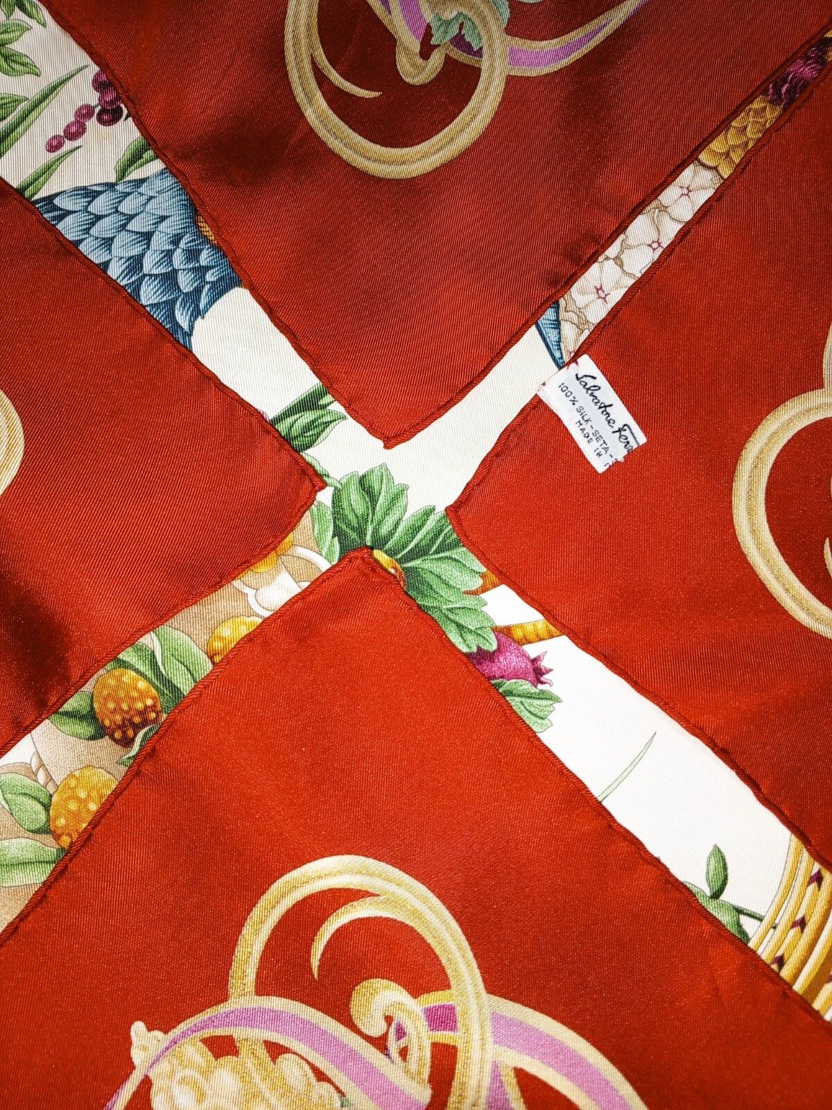 Salvatore Ferragamo SALVATORE FERRAGAMO Italy Bird Holiday Theme Silk Scarf Size ONE SIZE - 12 Thumbnail