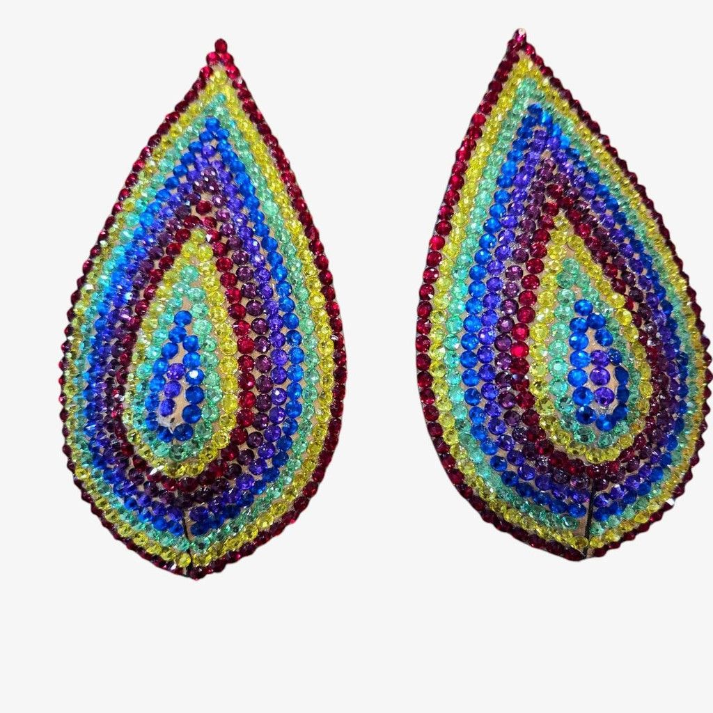 Handmade Handmade Rainbow Teardrop Rhinestone Pasties Size 2 3/4" Size ONE SIZE - 2 Thumbnail