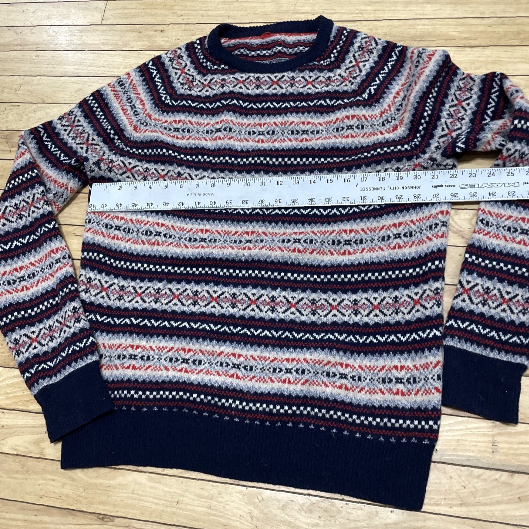 J.Crew VINTAGE J.CREW 100% Wool Fair Isle Sweater Men Adult L Red Blue Cream Nordic Crew Neck Size L / US 10 / IT 46 - 7 Thumbnail