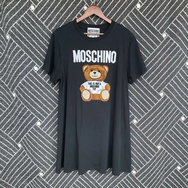 Moschino Moschino Black Cotton Dress with Bear Graphic 0089 Size S / US 4 / IT 40 - 1 Thumbnail