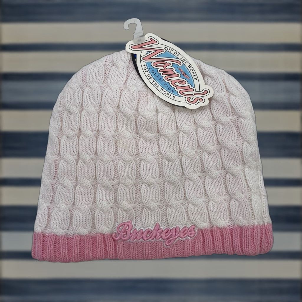 Vintage VINTAGE Ohio State Buckeyes Beanie Womens OSFA One Size Knit Hat White Pink Knit 47 Brand Mens Womens Girls Boys Size ONE SIZE - 1 Thumbnail