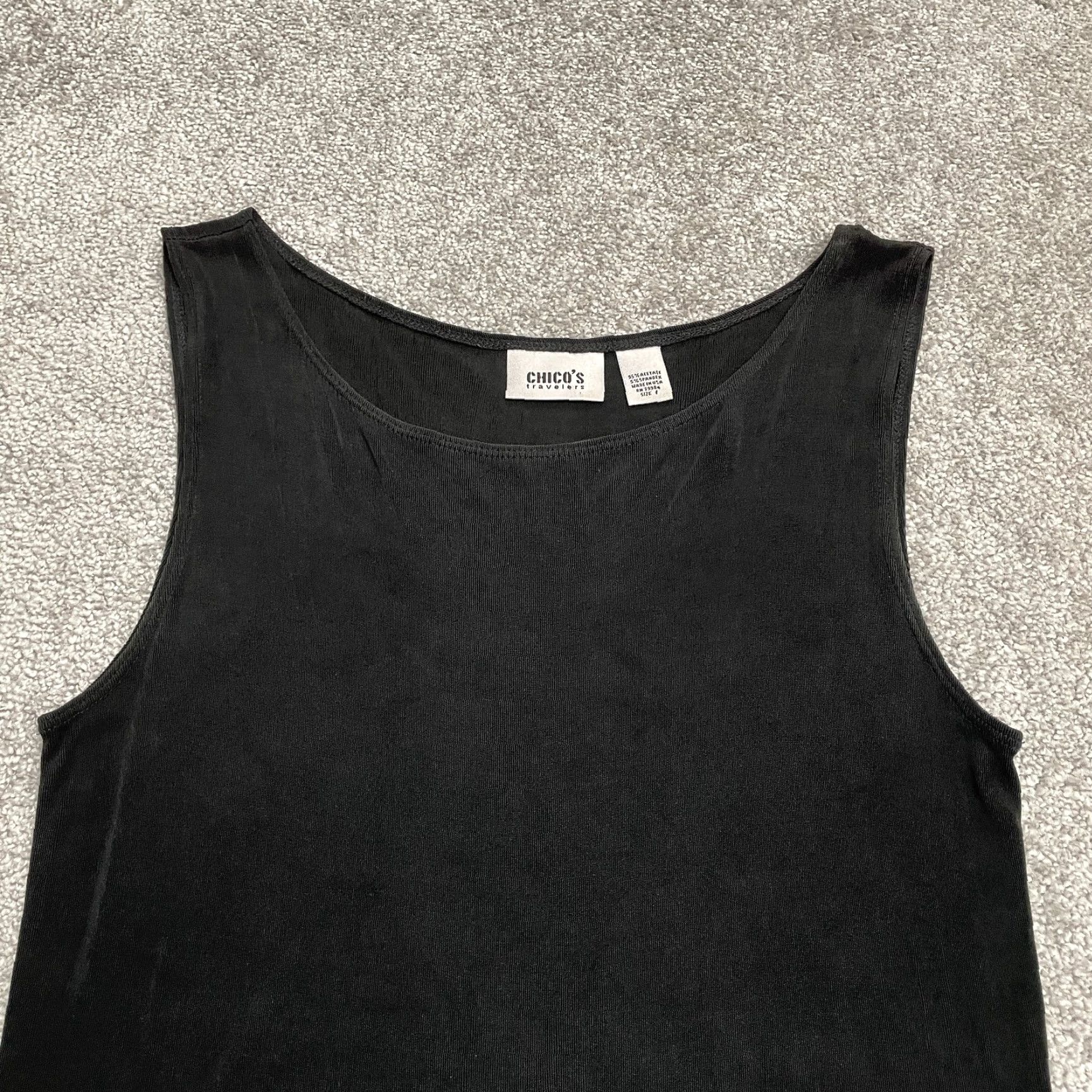 Vintage Chico's Traveler Basic Knitted Tank Top Womens 1 Black Round Neck Stretch Casual Shirt Sleeveless Strappy Logo Regular Size M / US 6-8 / IT 42-44 - 3 Thumbnail