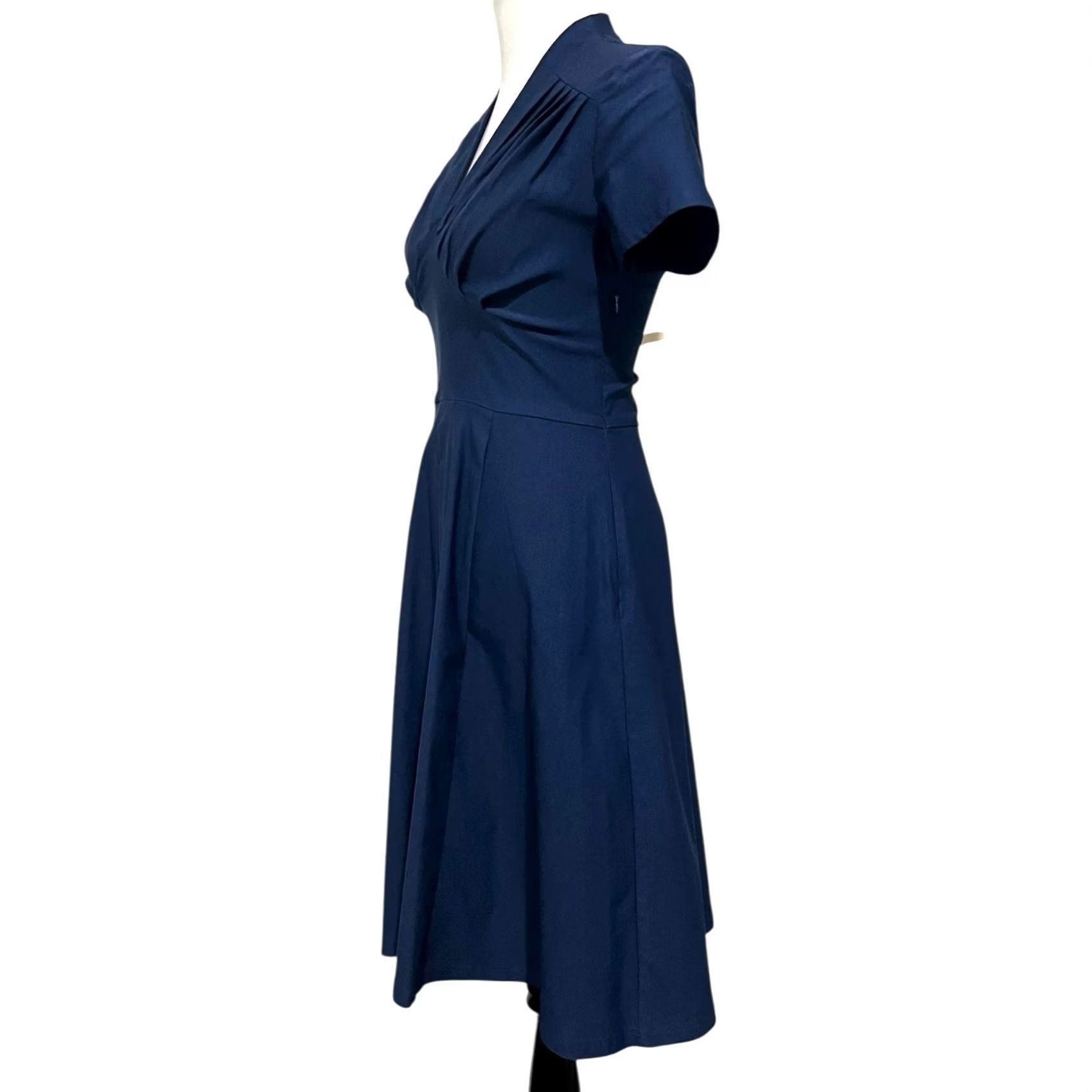 Vintage Miss Lulo Dress Navy Blue Midi Fit & Flare Pleated Short Sleeve Stretch Womens L Dress Size 36" / US 14 / IT 50 - 5 Thumbnail