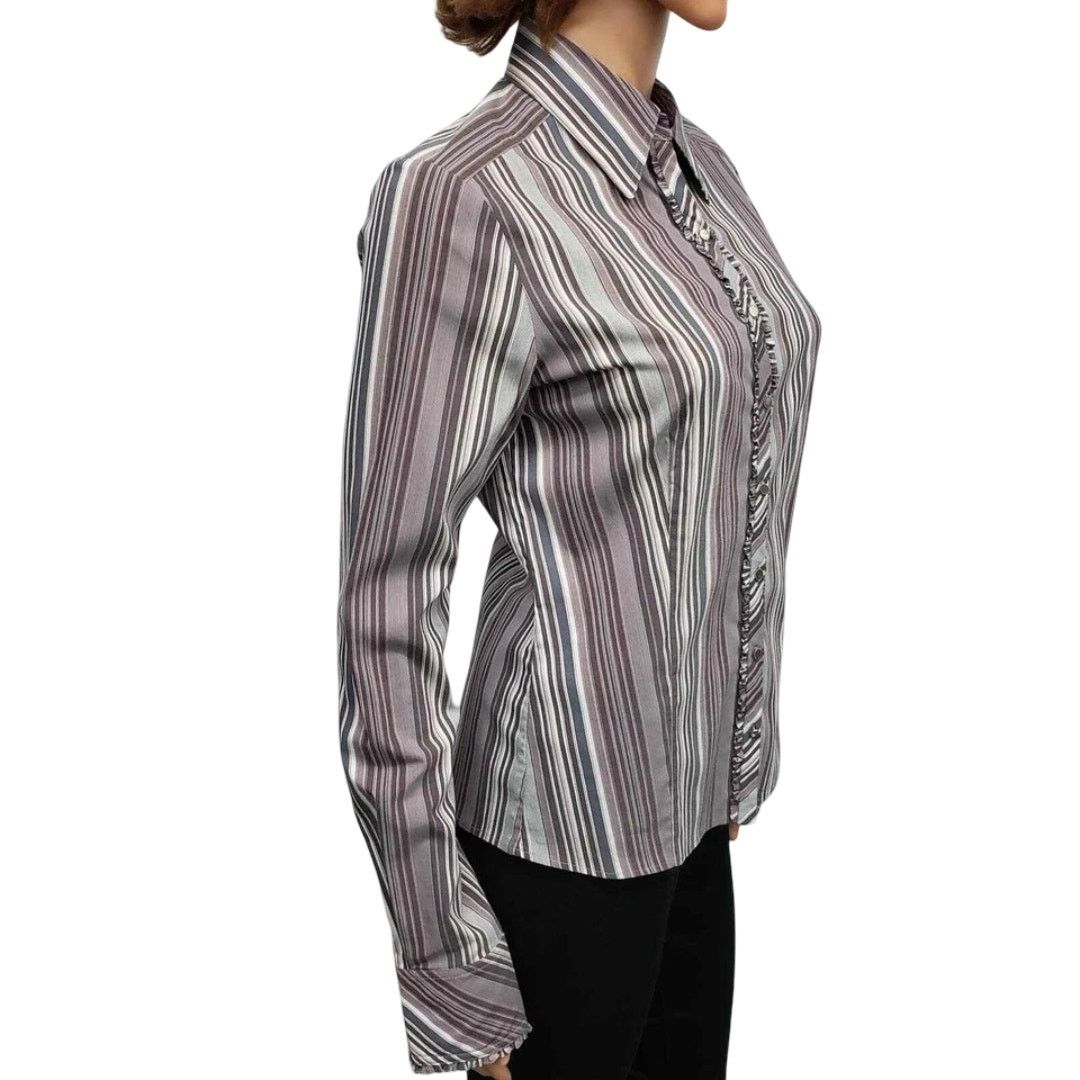 Elie Tahari Elie Tahari Blouse Ruffled Front Cuffs S Button down Striped Size S / US 4 / IT 40 - 7 Thumbnail