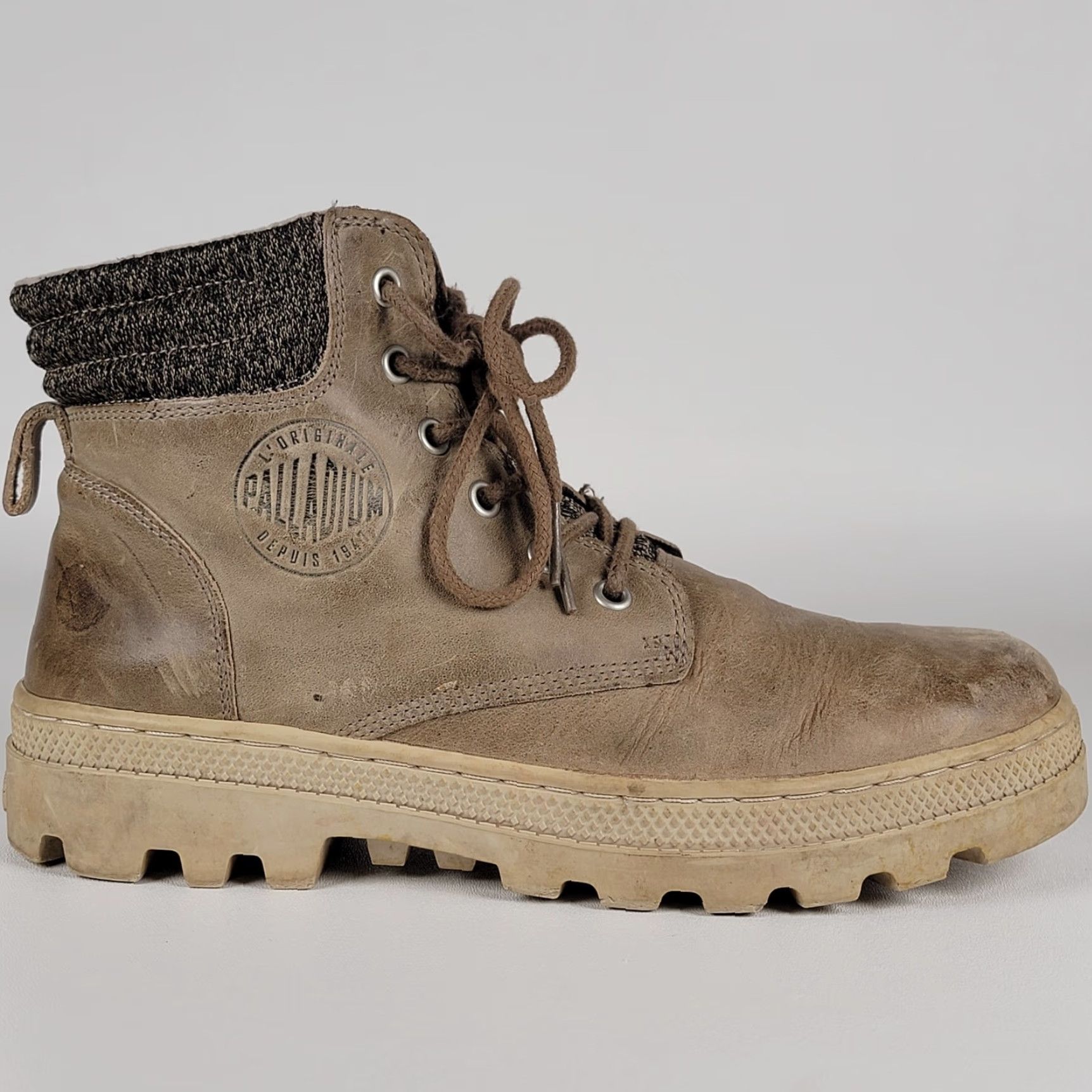 Palladium Palladium Boots Women’s Lace-Up Ankle Size 9.5 Tan Leather/Fabric Combat Block Heel Womens Shoes Size US 8 / IT 38 - 4 Thumbnail