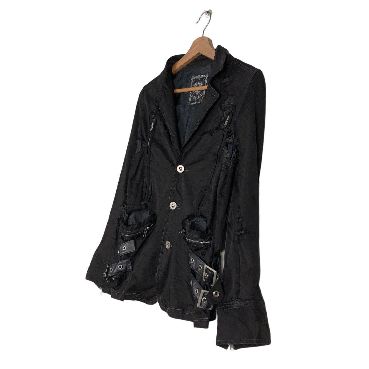 Vintage 🔥ULTIMATE BLACK BIKER CROPPED JACKET PUNK ALGON QUINS JAPAN Size S / US 4 / IT 40 - 2 Thumbnail