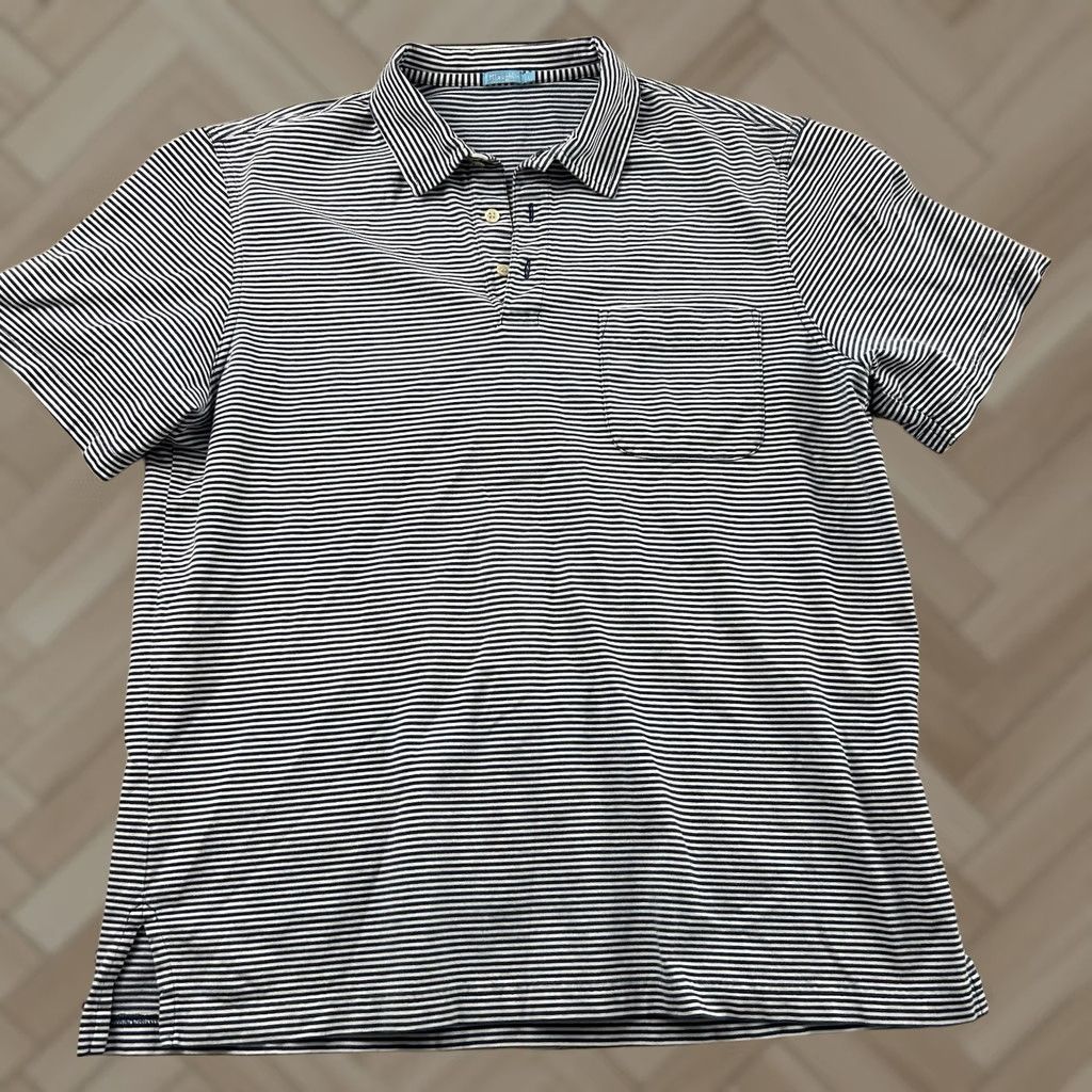 J.McLaughlin J. McLaughlin Striped Short Sleeve Golf Polo Shirt Men's L Blue White Size US L / EU 52-54 / 3 - 1 Thumbnail