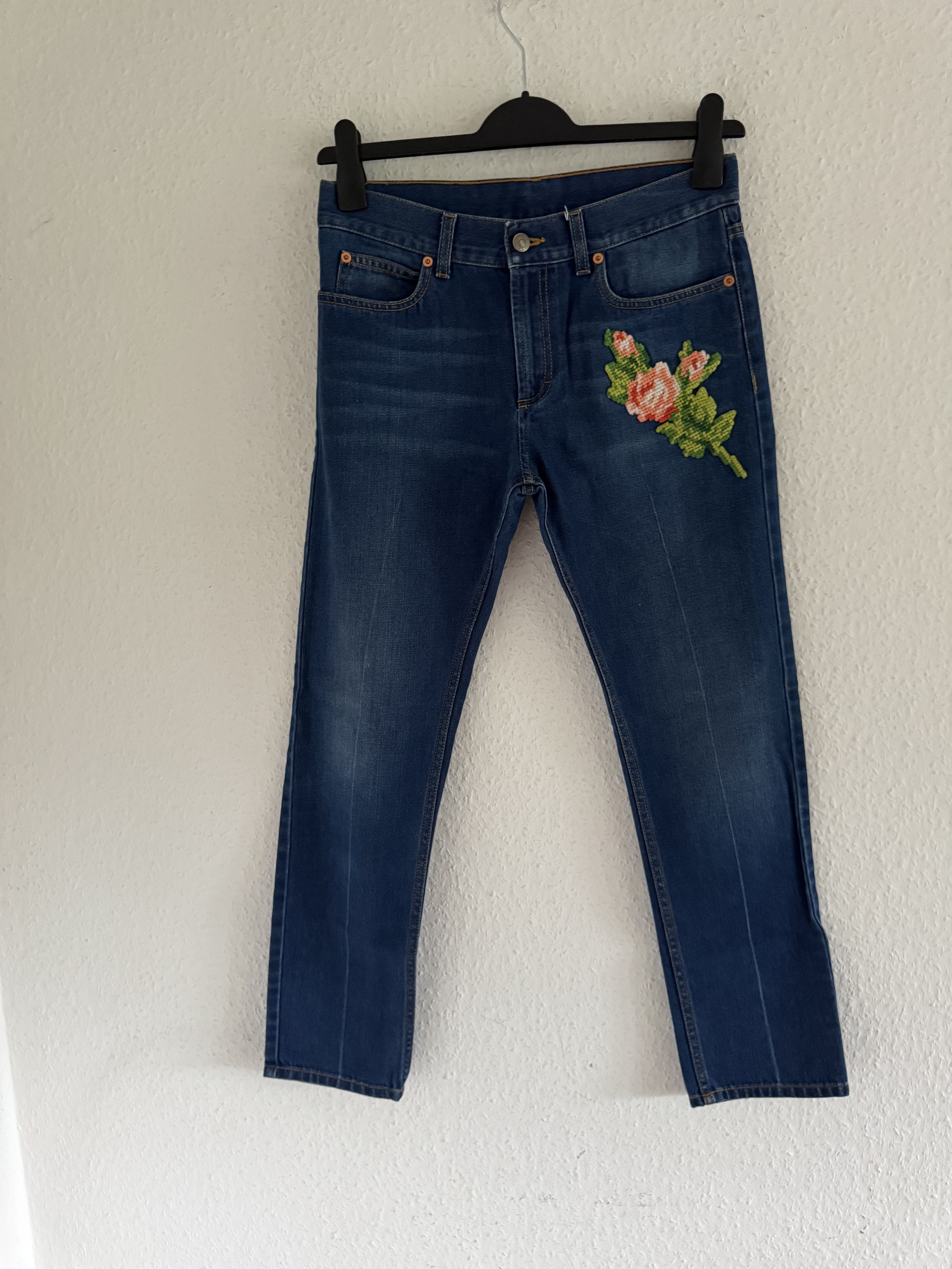 Tiger & Floral Embroidered Denim Jeans
