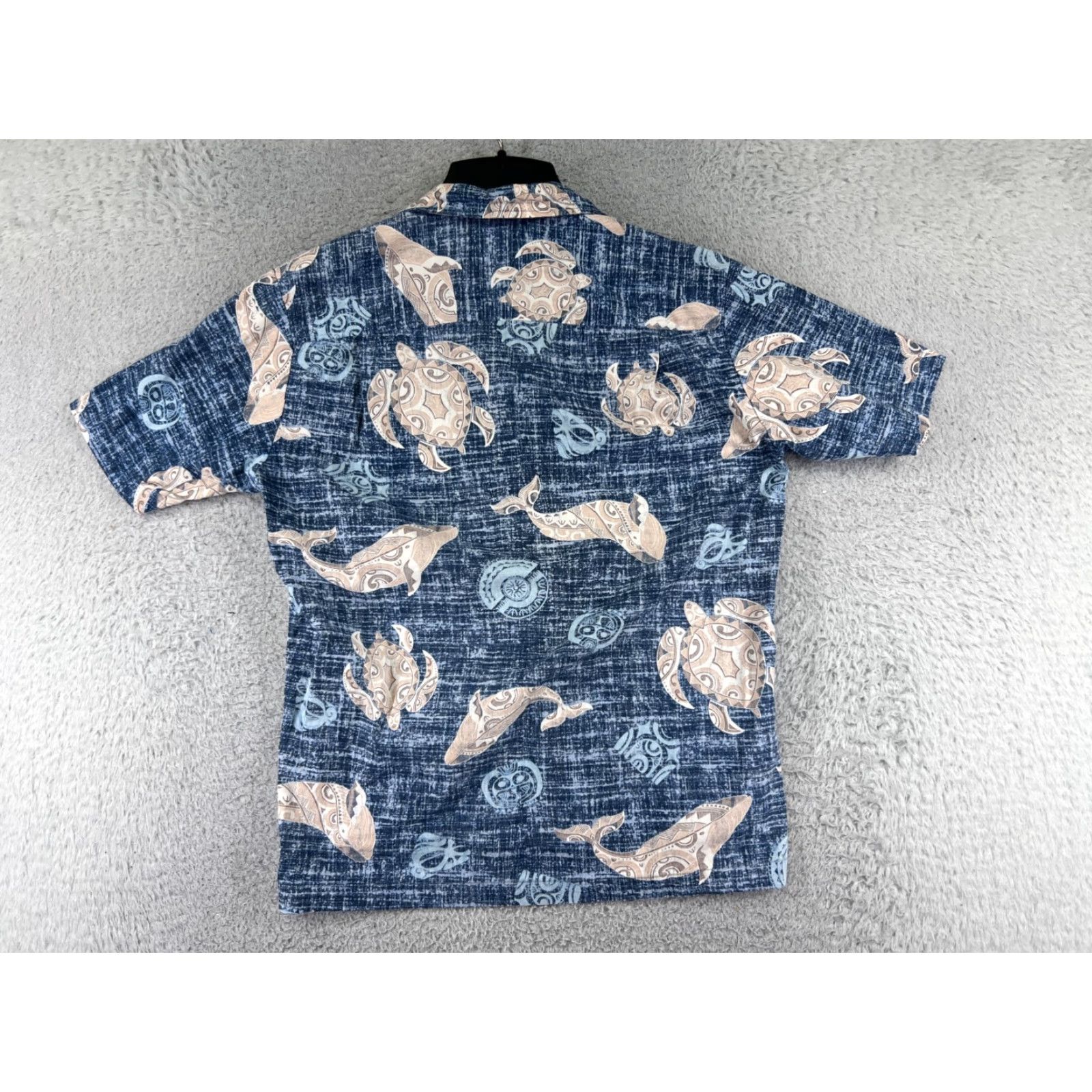 Vintage Aloha Mo'i Shirt Mens Small Blue Beige Sea Turtle Whale Tribal Print 100% Cotton Size US S / EU 44-46 / 1 - 2 Thumbnail