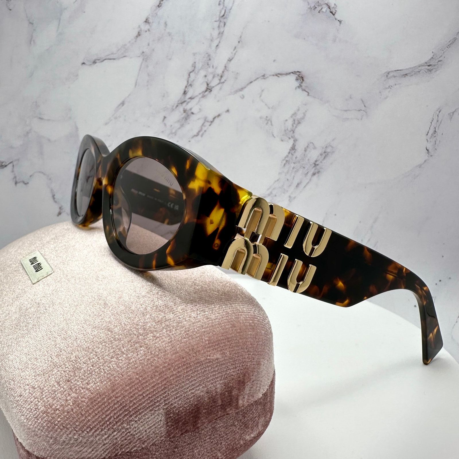 Miu Miu New MIU MIU Sunglasses Brown Tortoise Shell Oval Gold Logo Size ONE SIZE - 12 Thumbnail