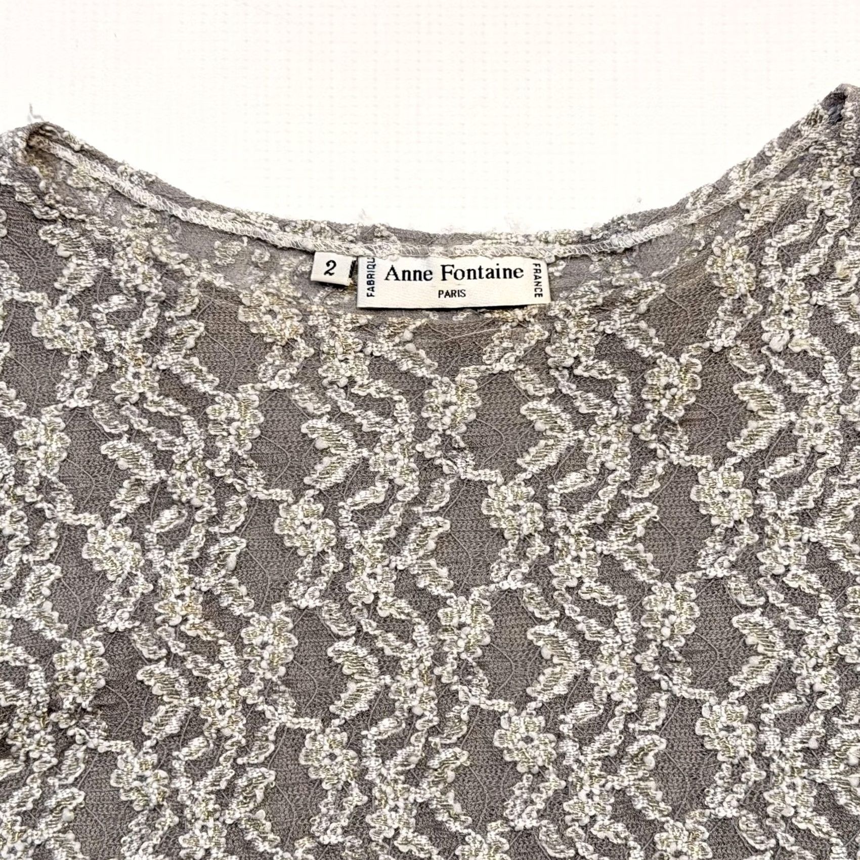 ANNE FONTAINE VINTAGE Anne Fontaine Blouse Womens 2 Gray Lace Sheer Boat Neck Long Sleeve Top 90s Party/Cocktail Womens Size XS / US 0-2 / IT 36-38 - 5 Thumbnail