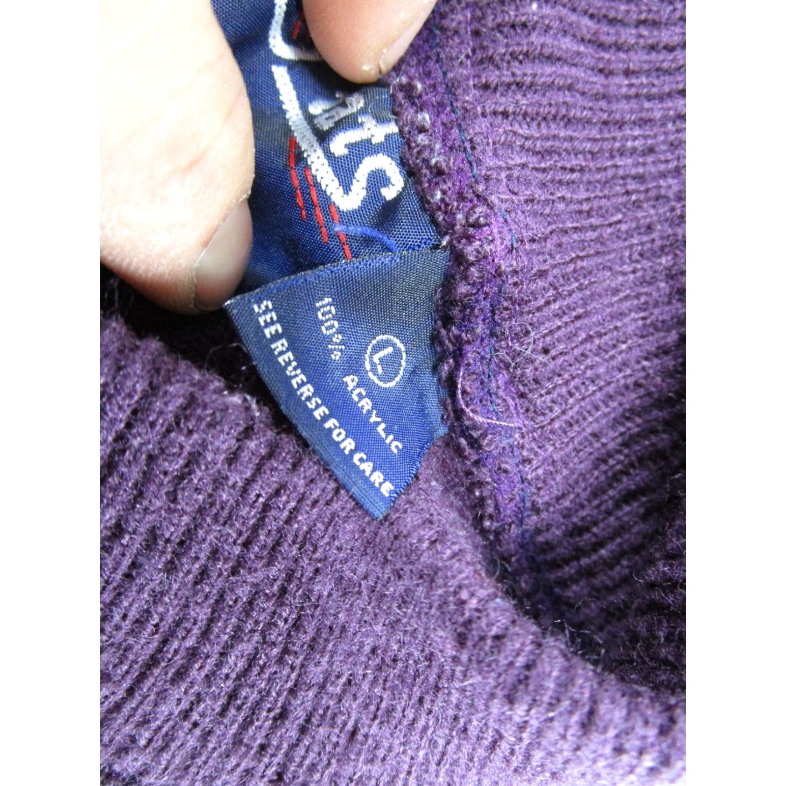 Vintage Stats Sweater Mens Purple Striped Knit 1/4 Button Mock Neck Pullover L 90s VTG Casual Size US L / EU 52-54 / 3 - 3 Thumbnail