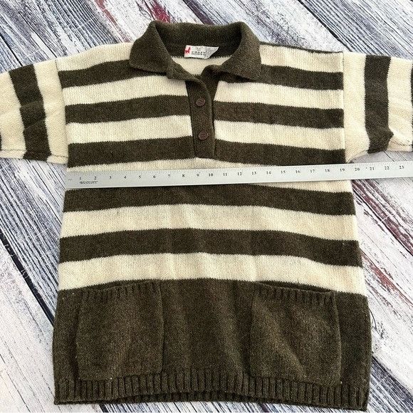 Vintage Vintage 100% Wool Olive Green Striped Collared Sweater with Size L / US 10 / IT 46 - 6 Thumbnail