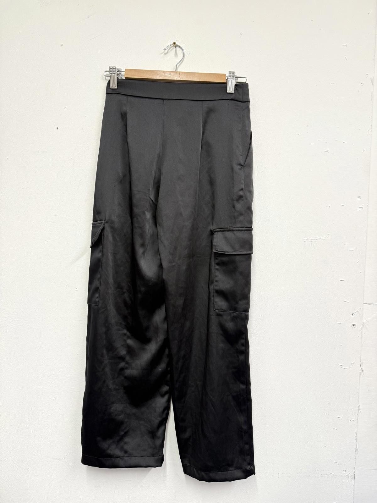 Other Black Satin Cargo Pants with Pocket Flaps Size 26" / US 2 / IT 38 - 4 Thumbnail