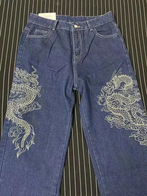 Other Streetwear Dragon Embroidery Straight Baggy Pants Size US 26 / EU 42 - 4 Thumbnail