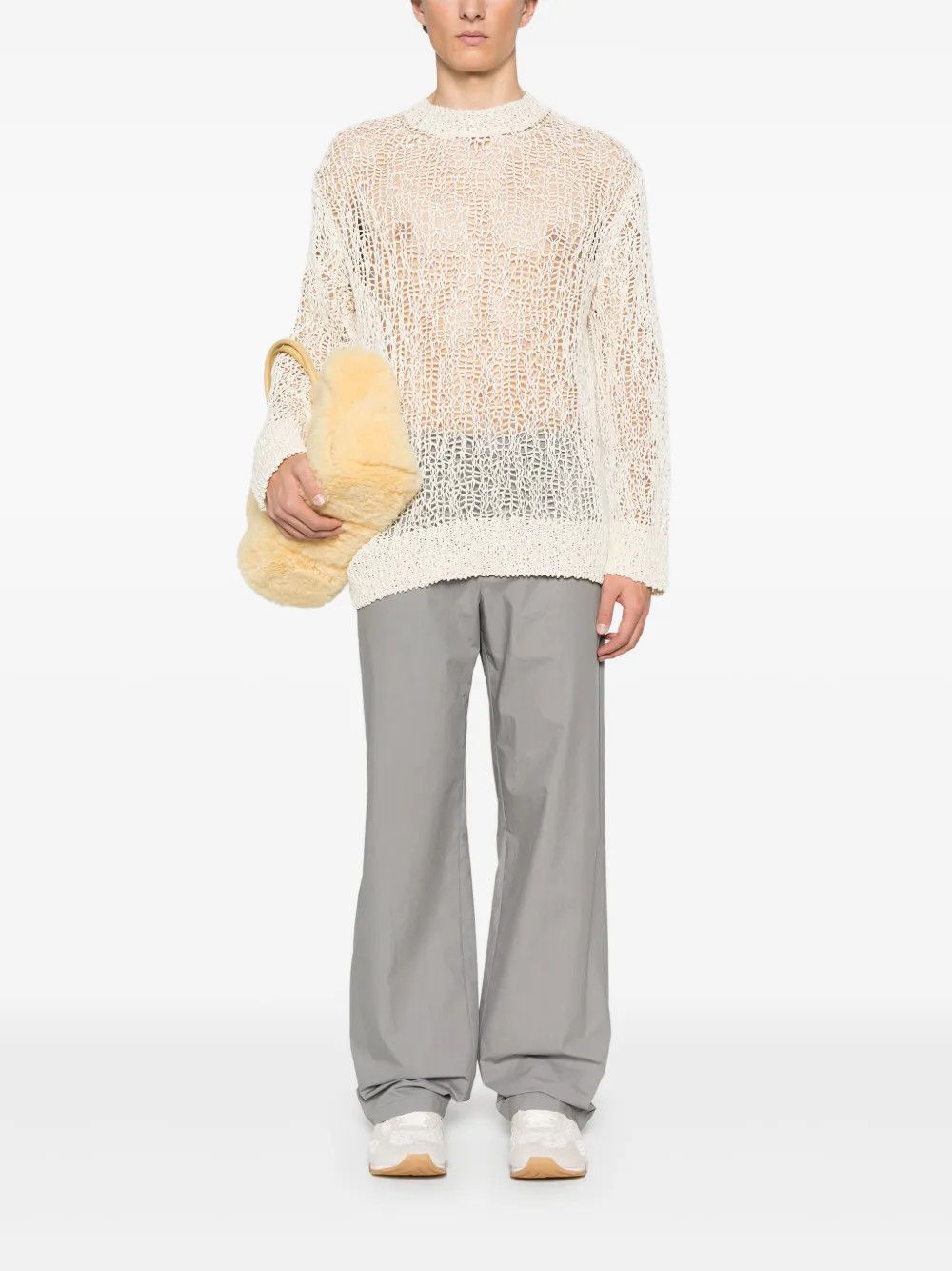 Jil Sander o1loc1c0426 Open Knit Sweater in Ecru/White Size US XL / EU 56 / 4 - 2 Thumbnail