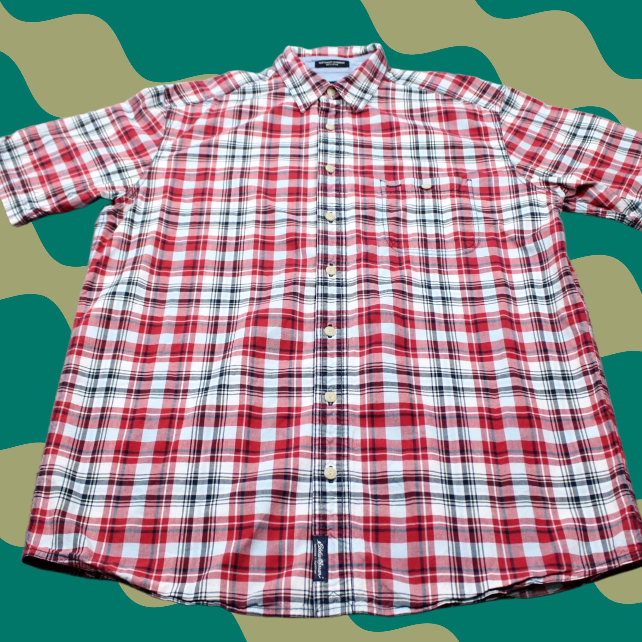 Eddie Bauer Eddie Bauer Travex Button-Up Shirt Mens Large-Tall Red/Blue/White Cotton S/S Plaid Casual Vintage No Size US L / EU 52-54 / 3 - 1 Thumbnail