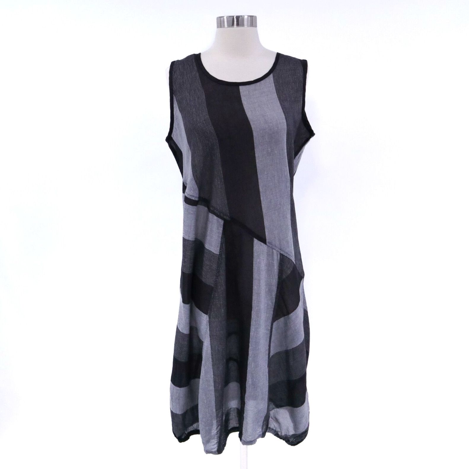 image of Bodil Midi Dress Linen Blend Gauze M Medium Gray Black Lagenlook Semi-Sheer in White, Women's