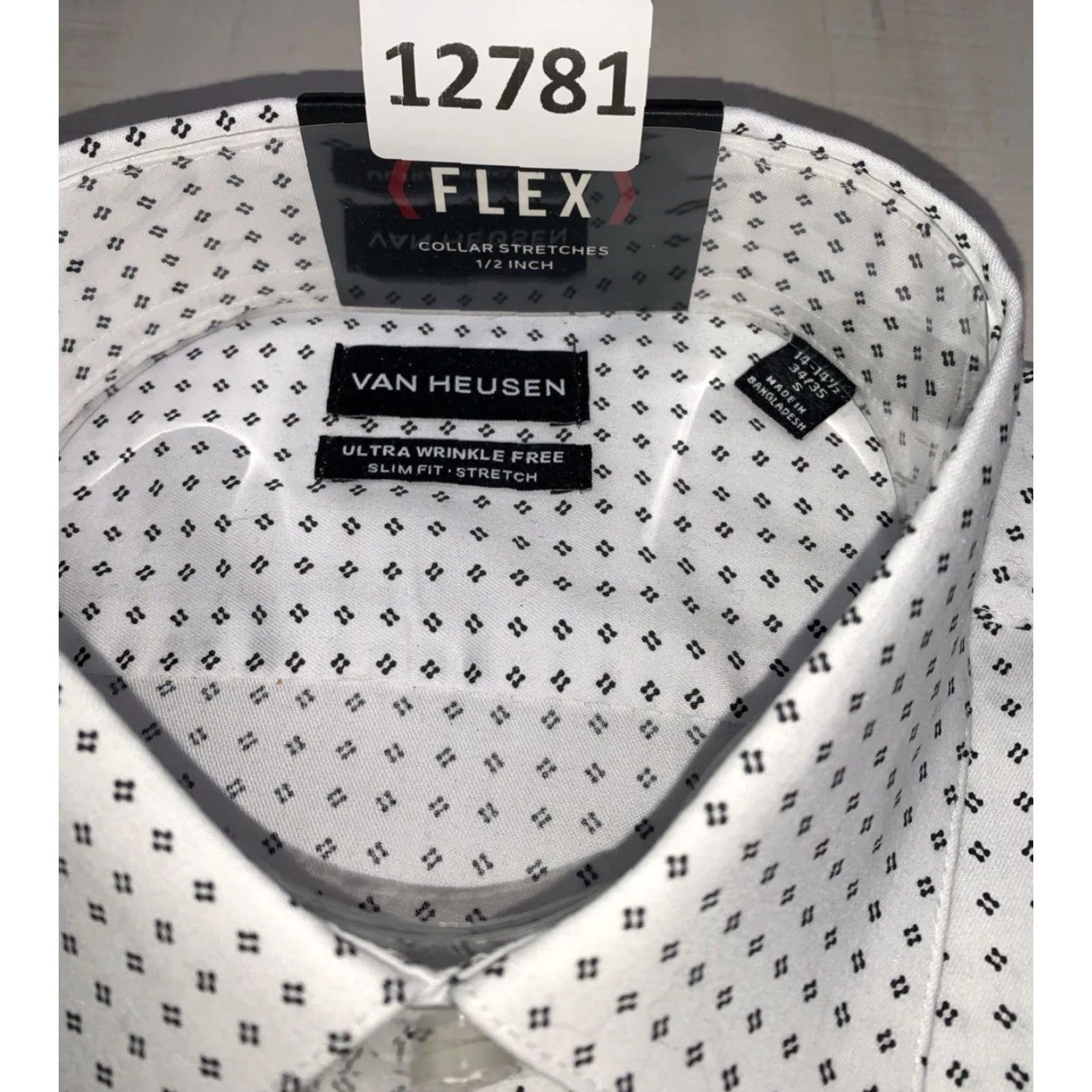 Van Heusen Van Heusen Dress Shirt Slim Fit Stretch 14- 14.5 NWT Men S White/Blue Geometric 34/35 Long Sleeve Button Collared Shirt Size 36R - 3 Thumbnail