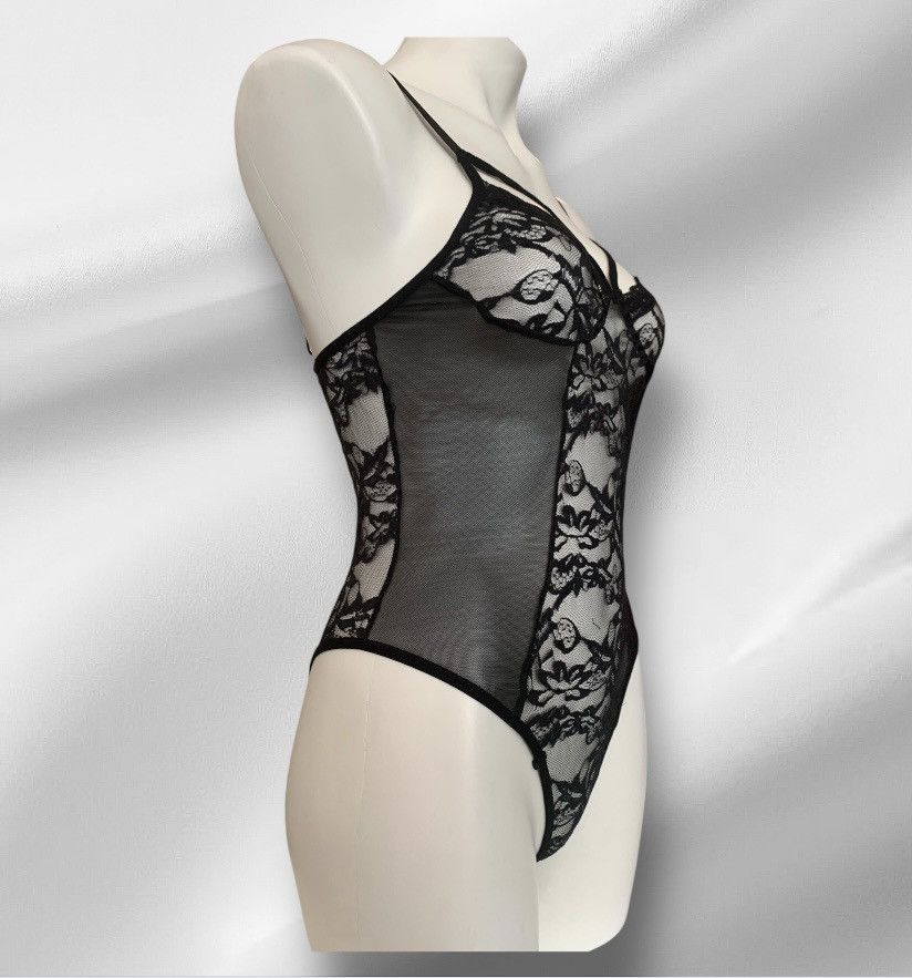 Designer NWT Black Lace Embroidered Mesh One-Piece Bodysuit S/M Size M / US 6-8 / IT 42-44 - 5 Thumbnail