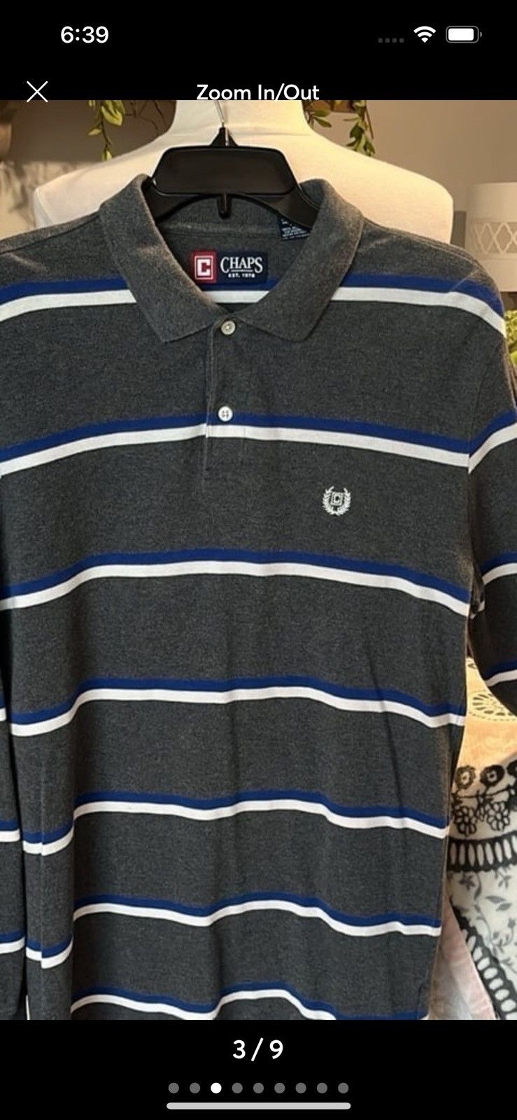Chaps Chaps Gray Striped Polo Long Sleeve Size US M / EU 48-50 / 2 - 2 Thumbnail