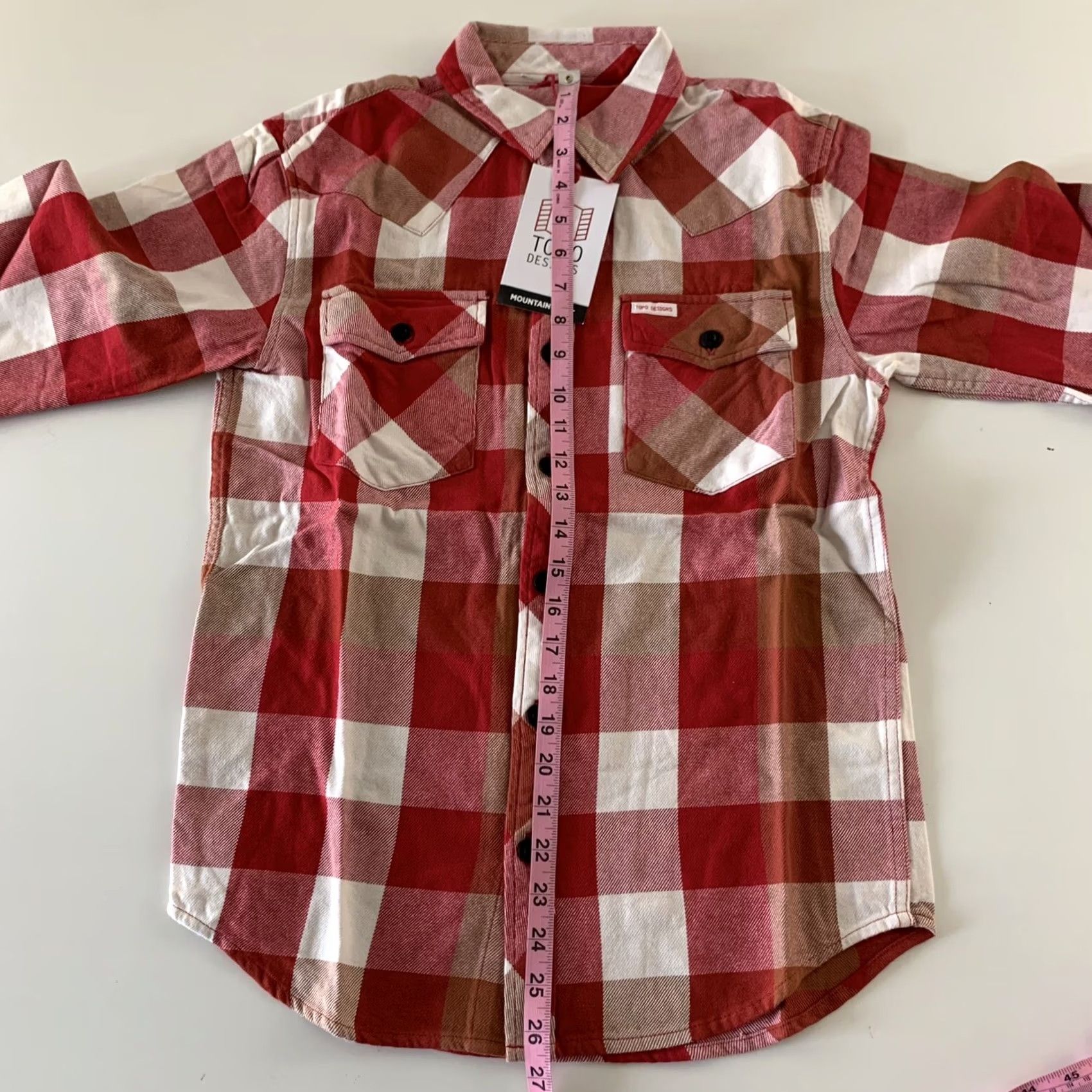 Topo Designs Topo Designs Mens Mountain Shirt Plaid Flannel Red Long Sleeve Button-Up Small L/S Size S Size US S / EU 44-46 / 1 - 6 Thumbnail