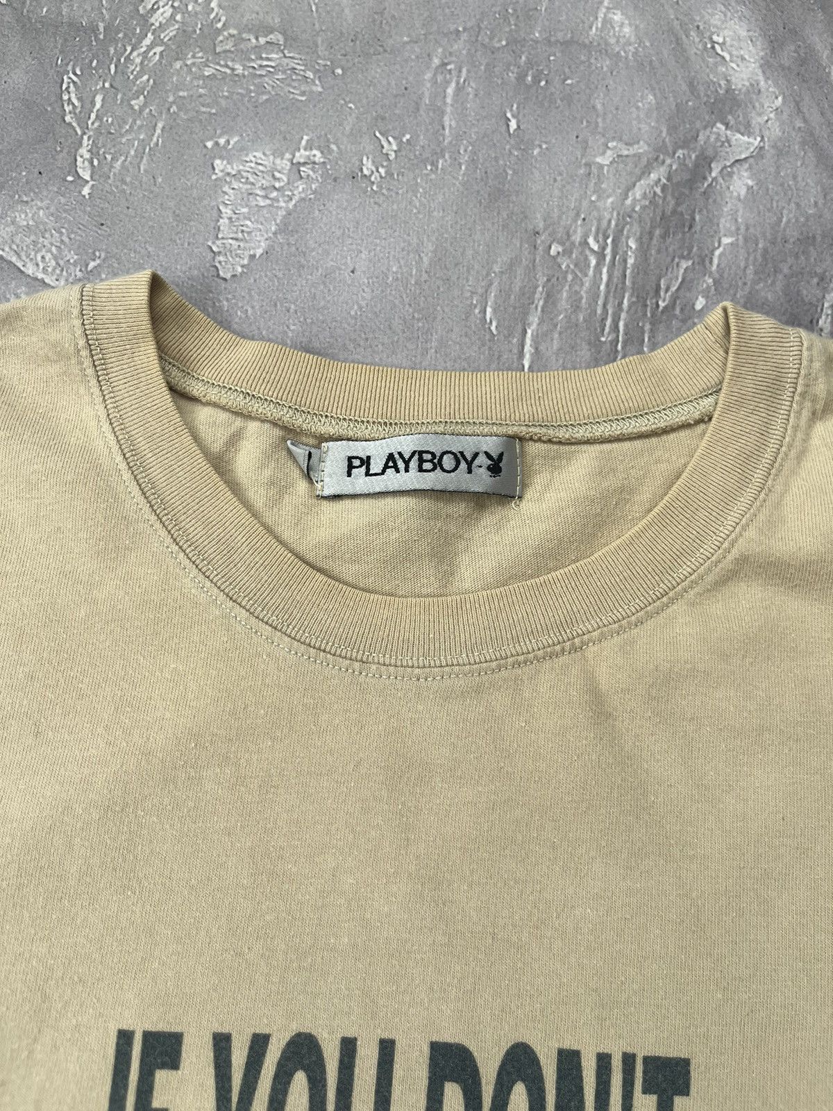 Playboy Playboy “ If You Don’t Swing Don’t Ring ” Beige T-Shirt Size US L / EU 52-54 / 3 - 5 Thumbnail