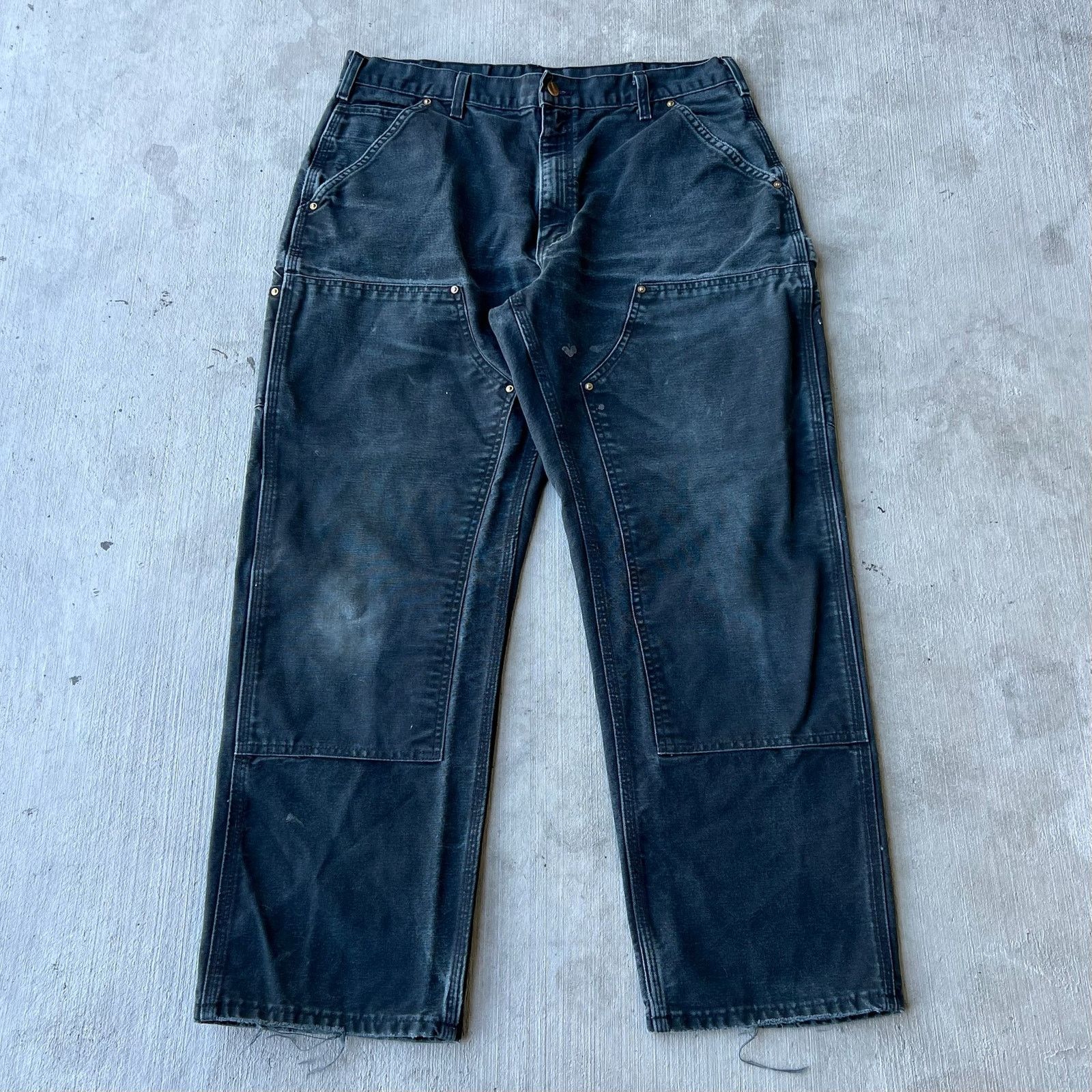 Carhartt × Vintage Carhartt faded black double knee work wear carpenter pants Size US 35 - 1 Thumbnail