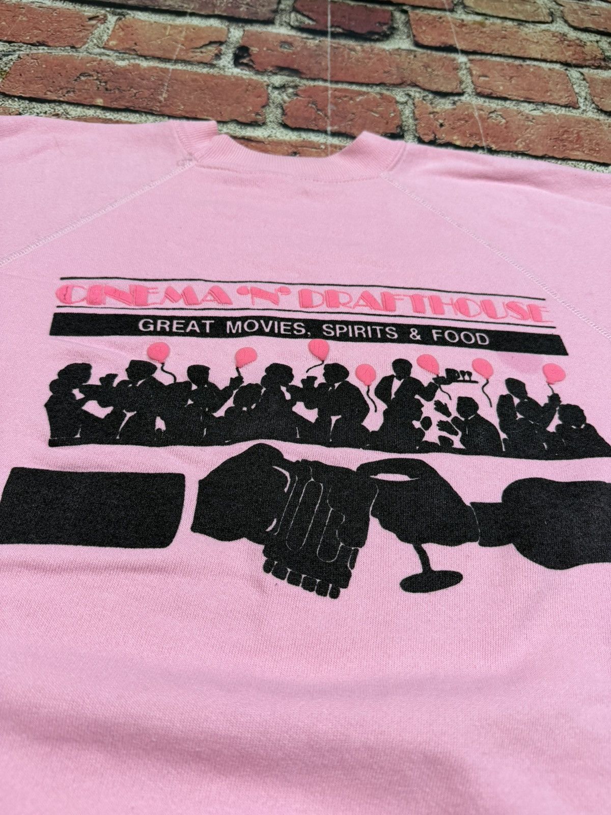 Hanes Vintage 80s Cinema N Drafthouse Crewneck USA Pink Sweatshirt Size US XL / EU 56 / 4 - 8 Thumbnail