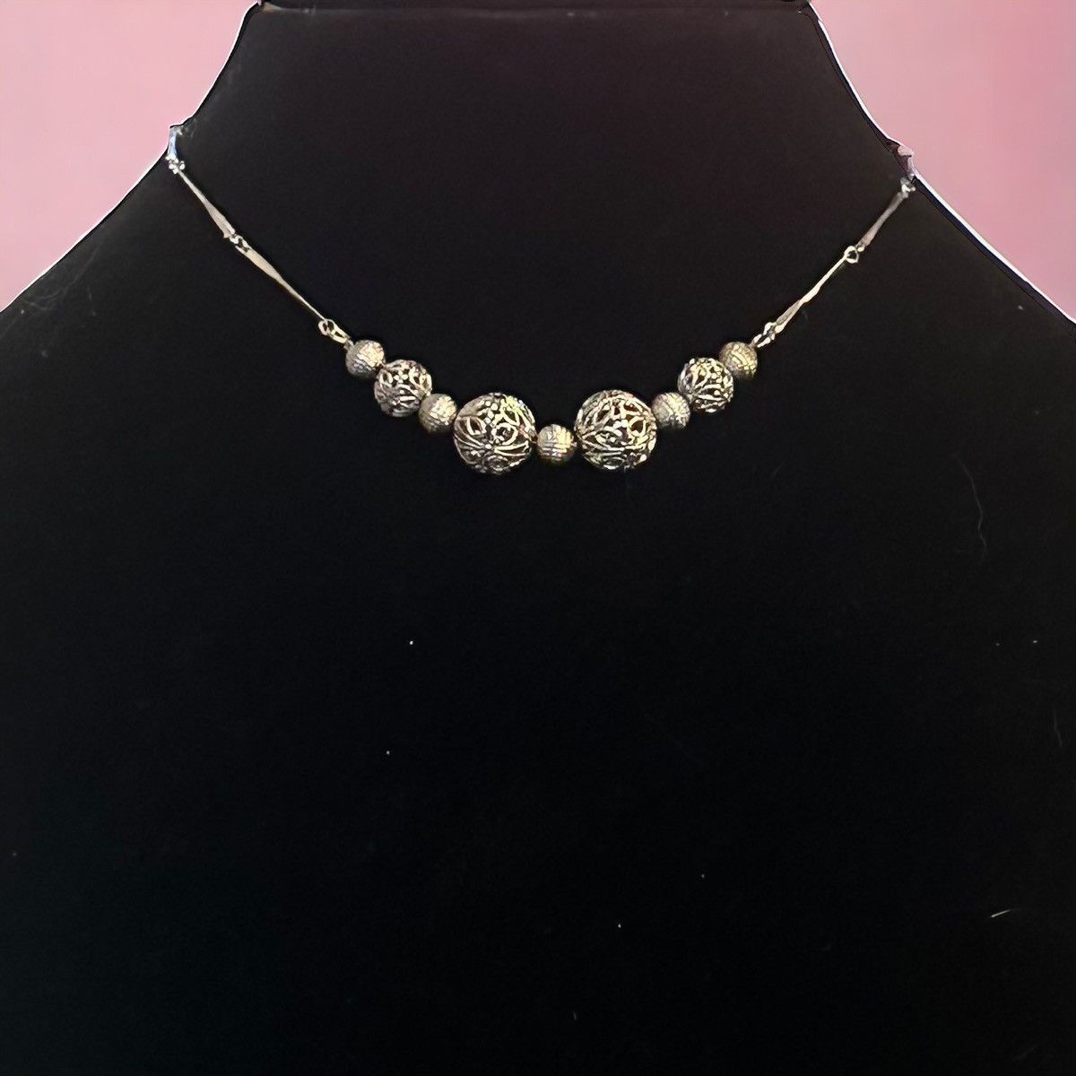 Vintage Vintage silver tone filigree ball necklace Size ONE SIZE - 1 Thumbnail