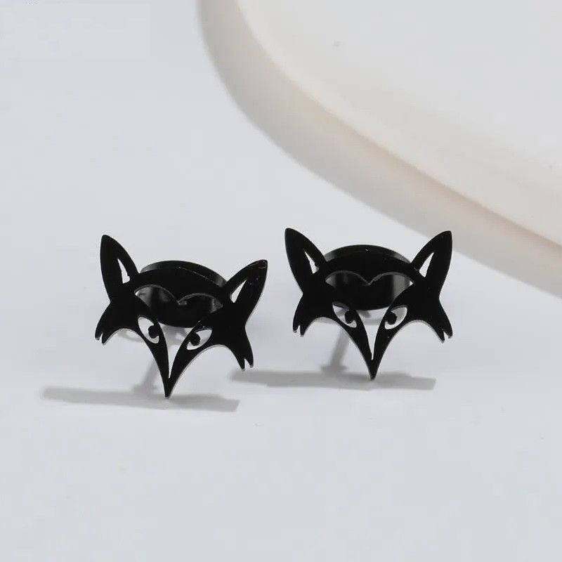 Jewelry Fox Head Mini Stud Earrings Charm Earring Gift Size ONE SIZE - 1 Preview