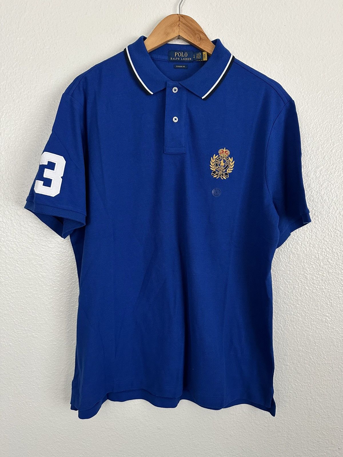 image of Polo Ralph Laurent 1967 Crest 3 Triple Pony Rugby Polo Shirt in Blue, Men's (Size Large)
